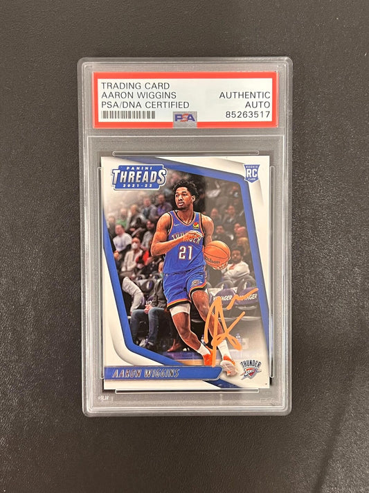 2021-22 Panini Chronicles Threads #100 Aaron Wiggins Signed Card AUTO PSA/DNA Sl