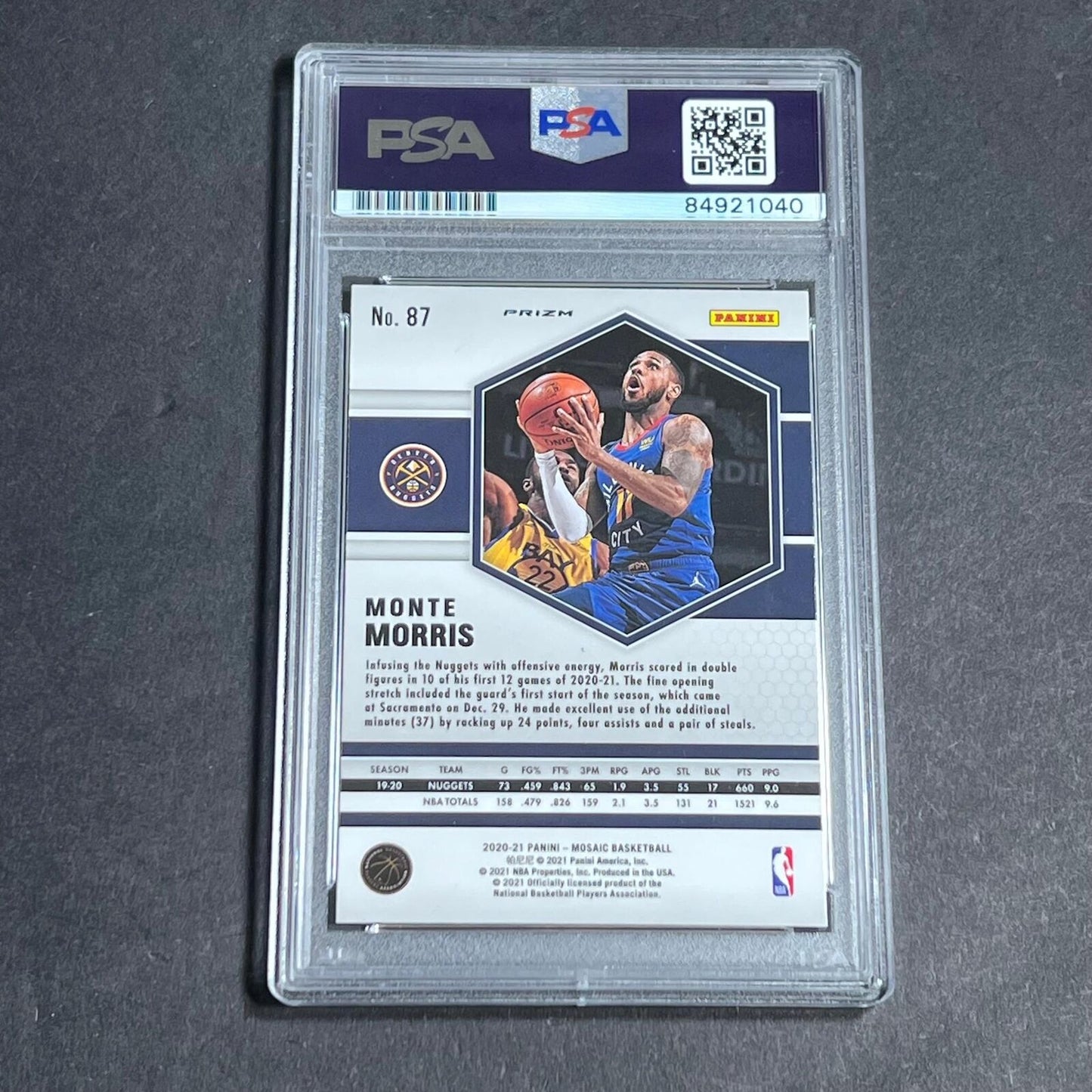 2020-21 Panini Mosaic #87 Monte Morris Signed Card AUTO PSA Slabbed Nuggets