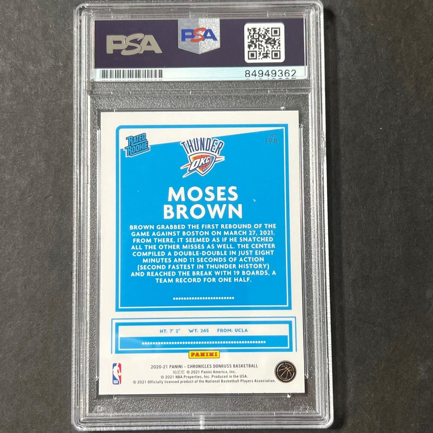 2020-21 Panini Chronicles Donruss #198 Moses Brown AUTO Signed Card PSA Slabbed