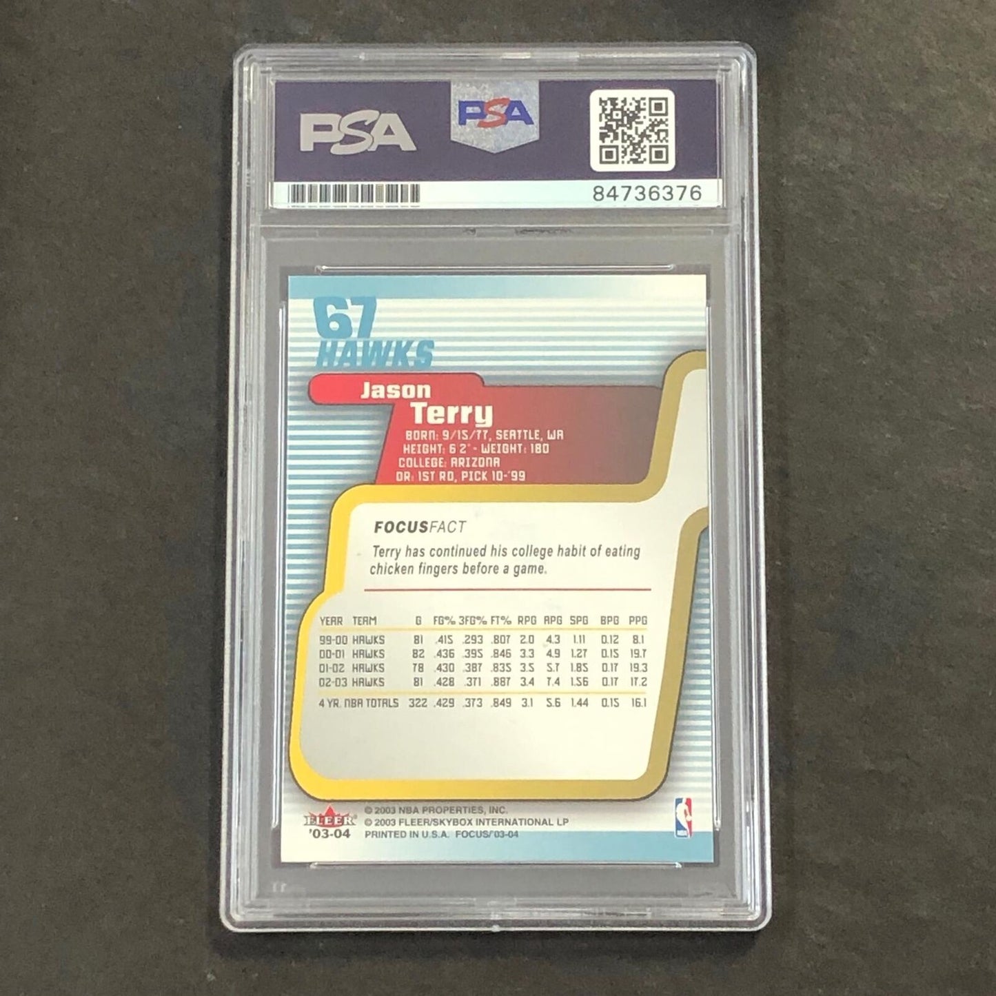 2003-04 Fleer Focus #67 Jason Terry Signed Card AUTO PSA Slabbed Hawks