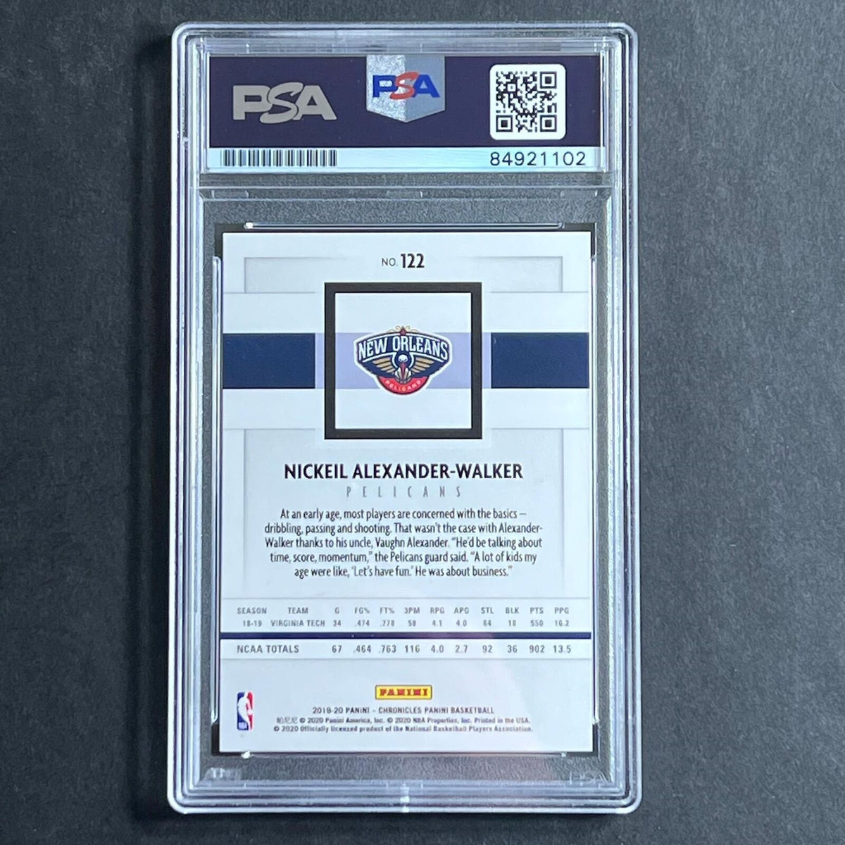 2019-20 Panini Chronicles #122 Nickeil Alexander-Walker Signed Card AUTO PSA Sla