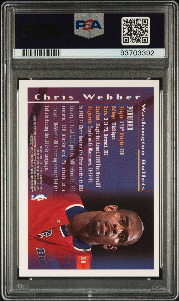 1995 Finest Mystery-Borderless #M8 Chris Webber Signed Card PSA Slabbed AUTO 10