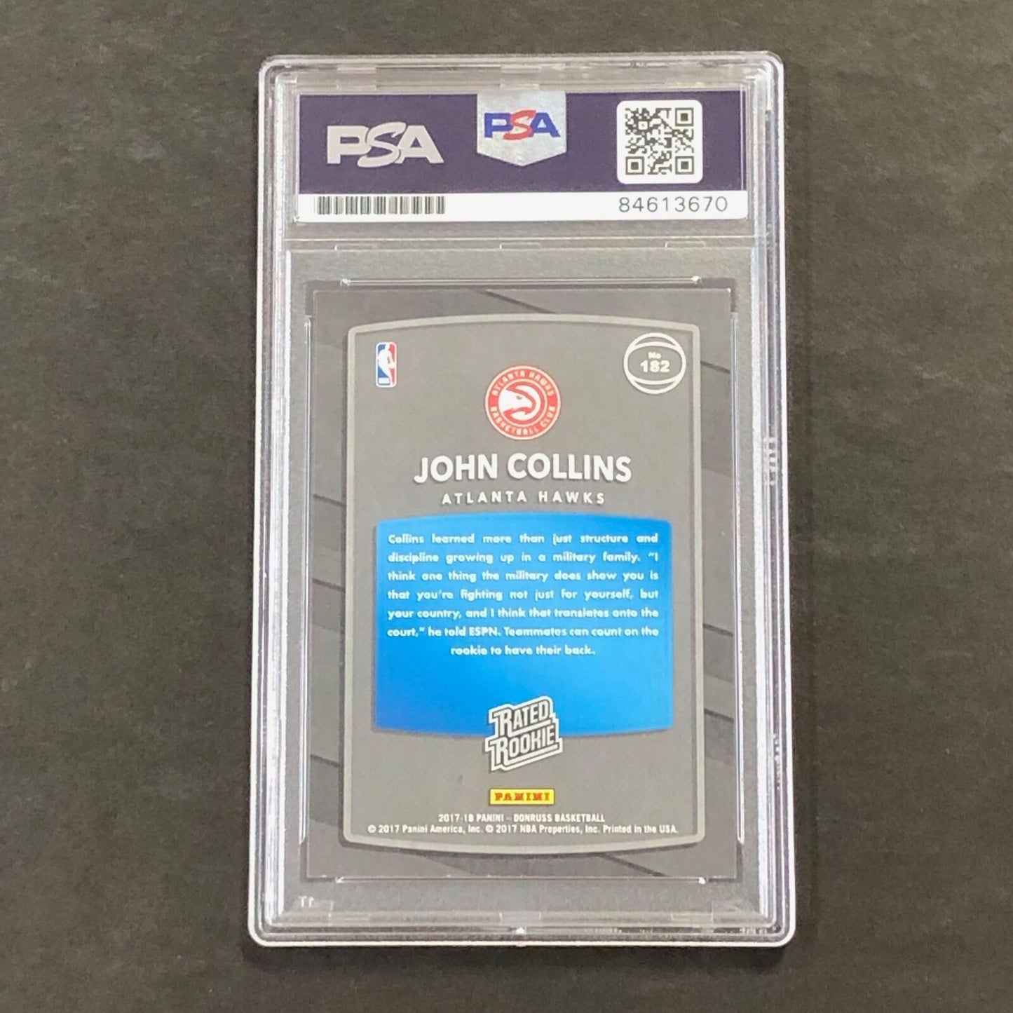 2017-18 Donruss Rated Rookie #182 John Collins Signed Card AUTO PSA/DNA Slabbed