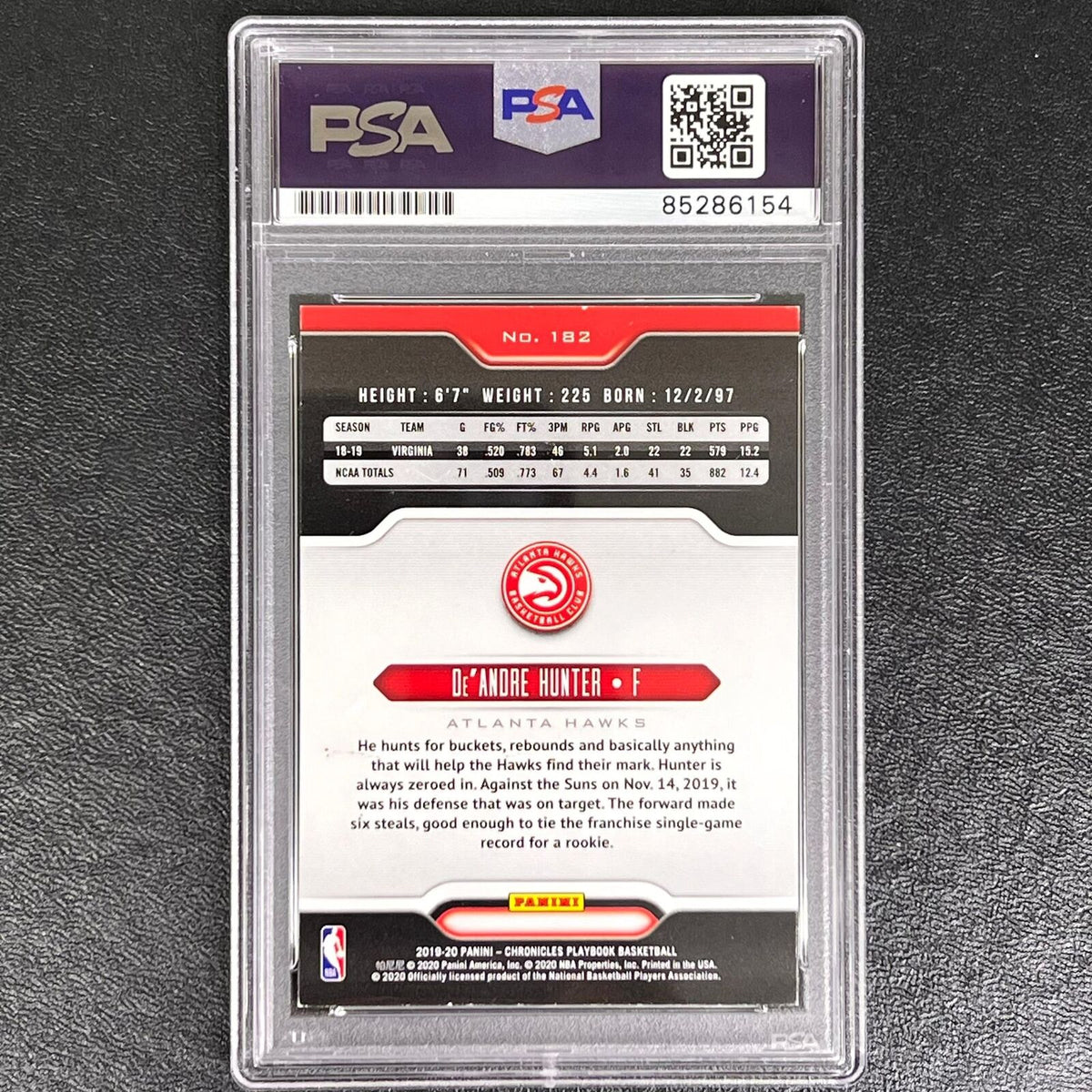 2019-20 Panini Chronicles Playbook #182 De'Andre Hunter Signed Card AUTO PSA/DNA
