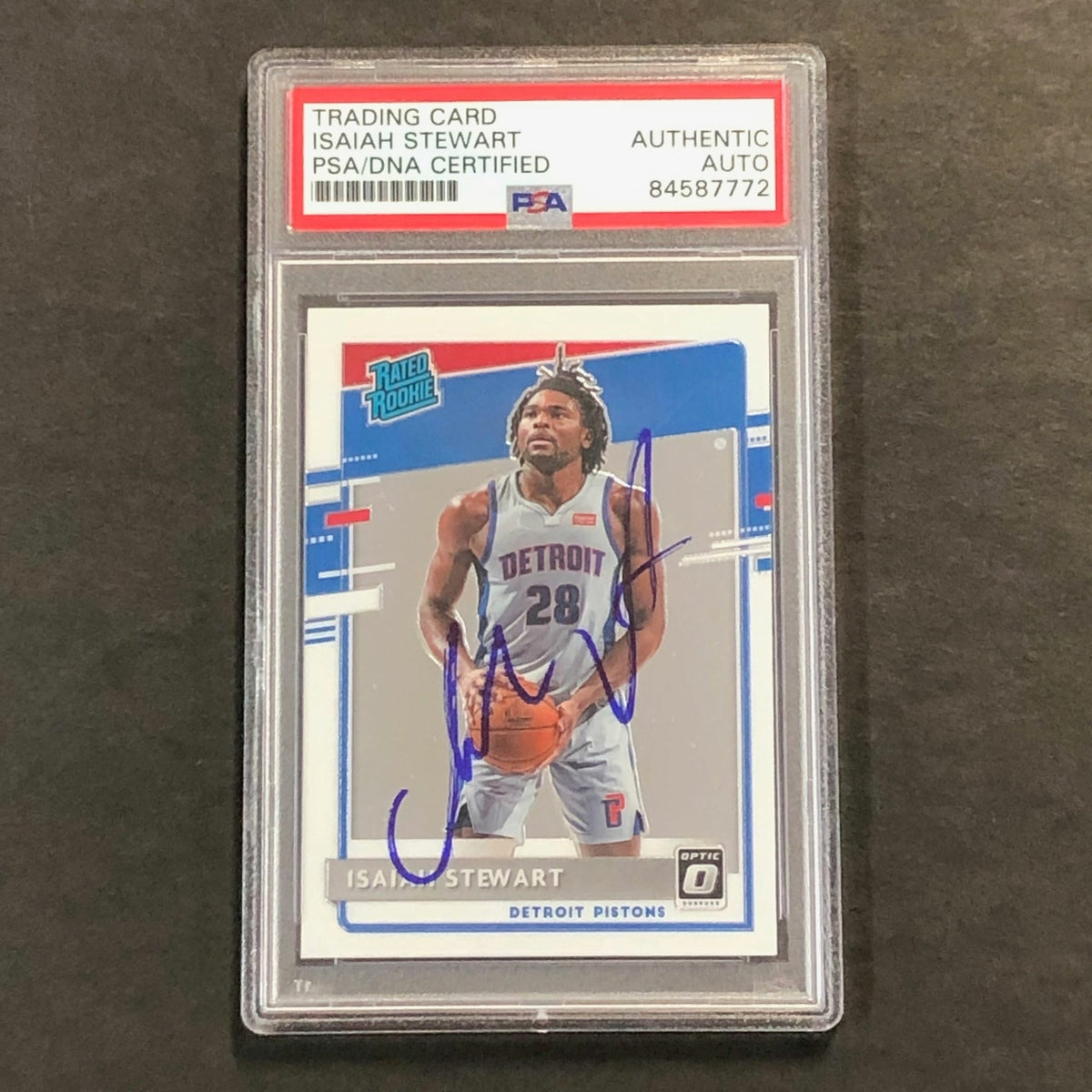 2020-21 Donruss Optic Rated Rookie #166 Isaiah Stewart Signed Card AUTO PSA Slab