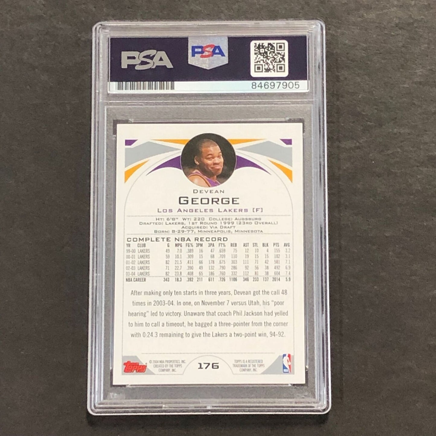 2004-05 Topps #176 Devean George Signed Card PSA Slabbed