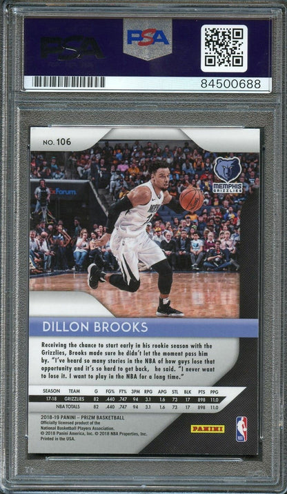 2018-19 Panini Prizm #106 Dillon Brooks Signed Card AUTO 10 PSA Slabbed Grizzlie