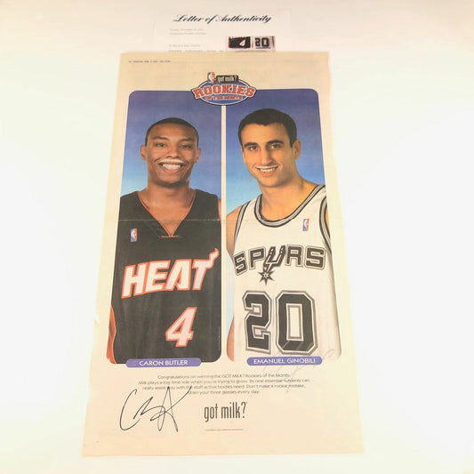 Manu Ginobili Caron Butler Signed 12x23 Advertisement PSA/DNA San Antonio Spurs