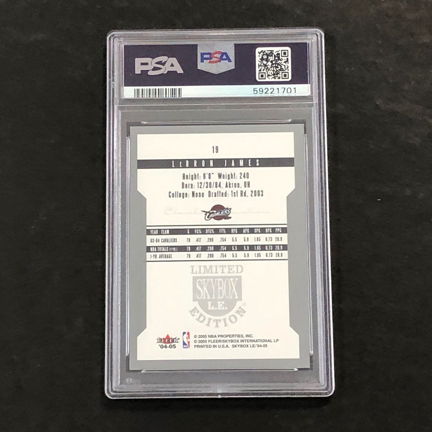 2004 Skybox L.E. #19 Lebron James PSA 7 NM Retail