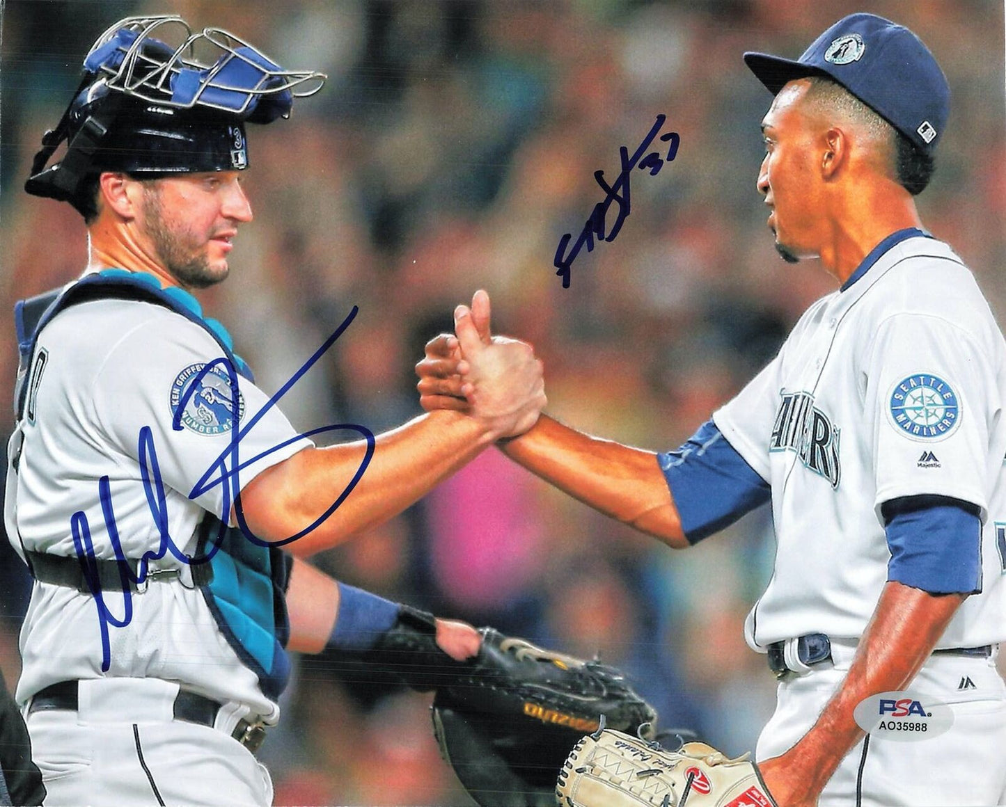 EDWIN DIAZ & MIKE ZUNINO signed 8x10 photo PSA/DNA Seattle Mariners Autographed