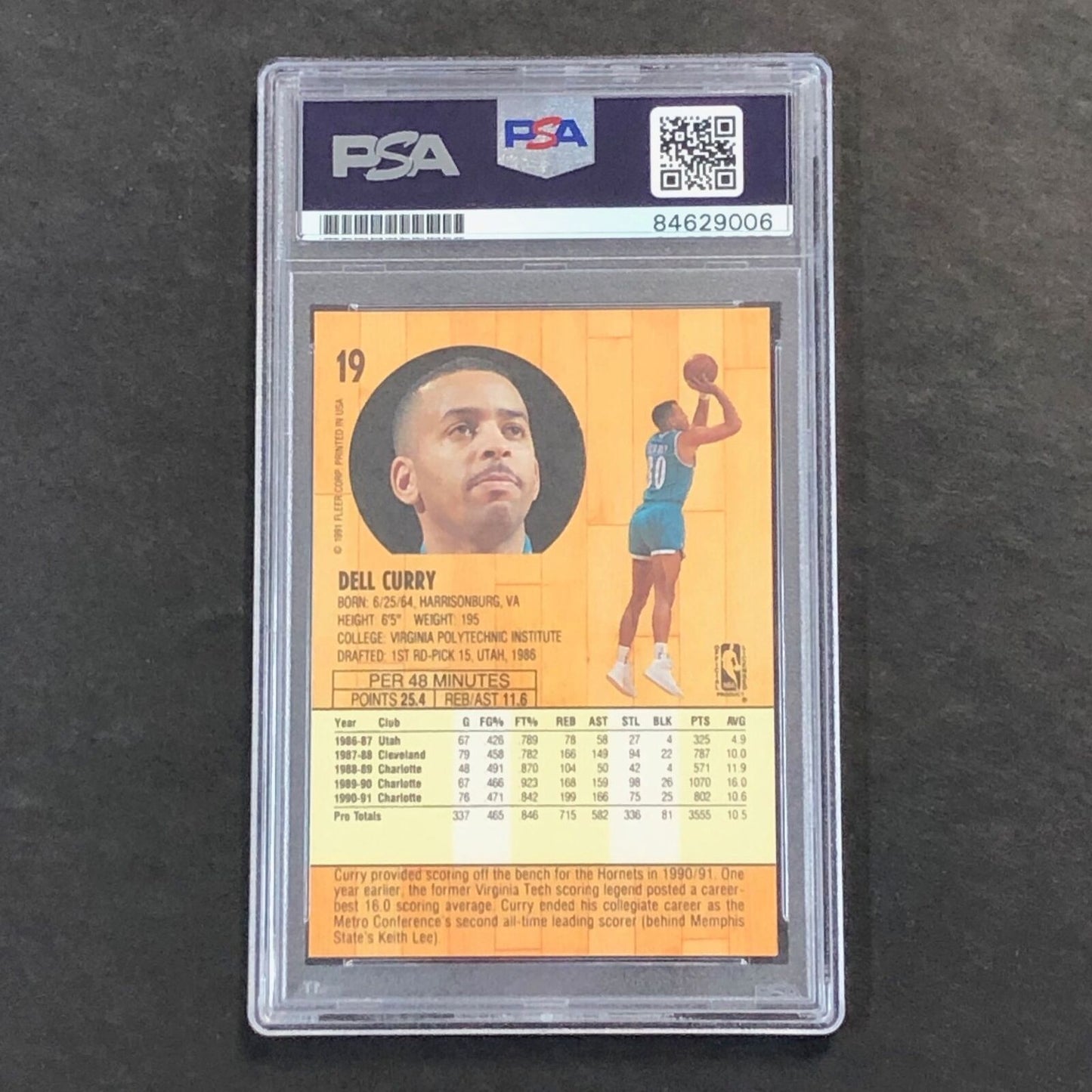 1991-92 Fleer #19 Dell Curry Signed Card AUTO PSA/DNA Slabbed Hornets