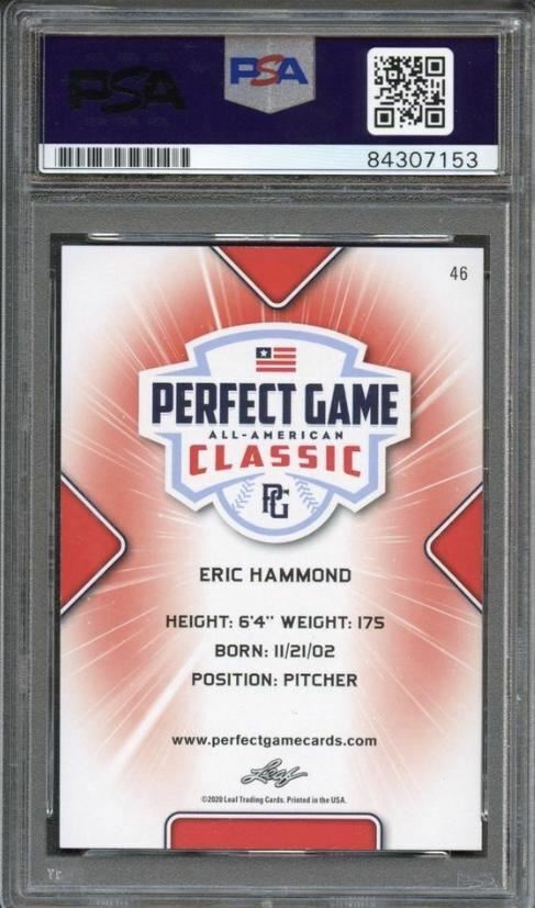 2020 Leaf Perfect Game Eric Hammond Signed Card AUTO PSA Slabbed