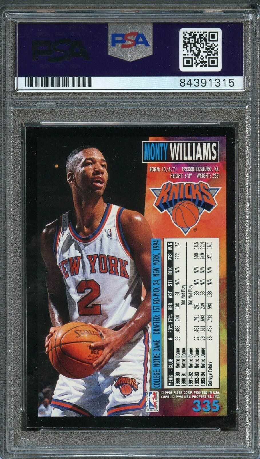 1994-95 Fleer #335 Monty Williams Signed Card AUTO PSA Slabbed Knicks