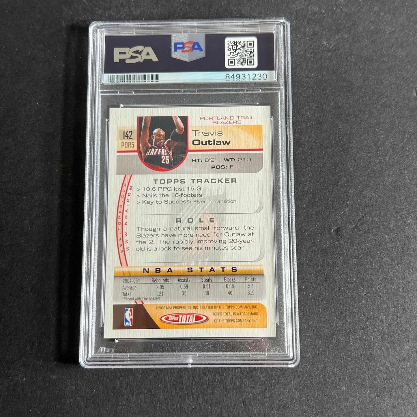 2005-06 Topps Total #142 Travis Outlaw Signed Card AUTO PSA Slabbed Portland Tra