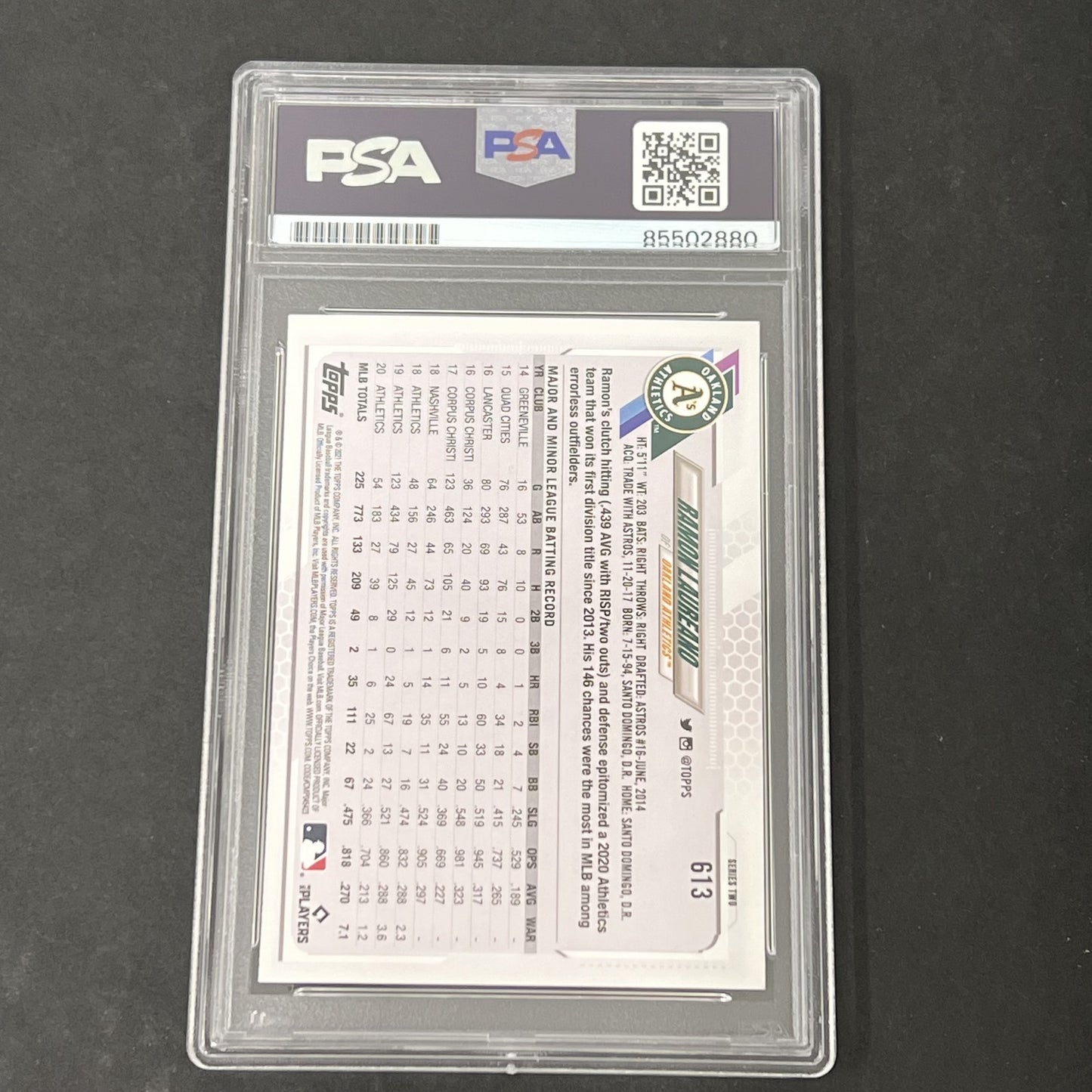 2021 Topps Series 2 #613 Ramon Laureano signed card PSA Auto 10