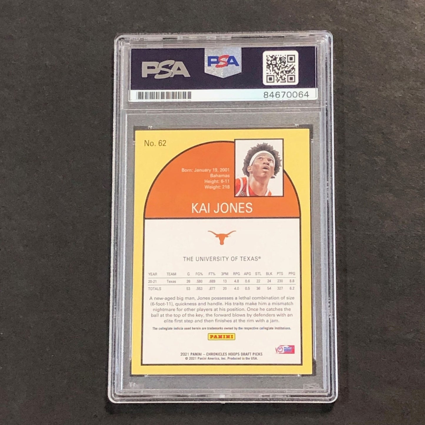 2021 Chronicles NBA Hoops #62 Kai Jones Signed AUTO PSA Slabbed Texas
