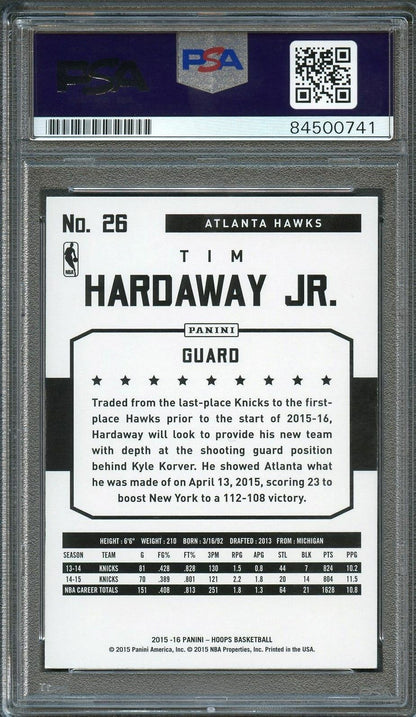 2015-16 NBA Hoops #26 Tim Hardaway Jr. Signed Card AUTO 10 PSA Slabbed Hawks