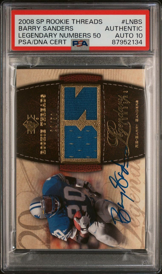 2008 SP Rookie Threads Legendary Numbers 50 #LNBS Barry Sanders Signed Card PSA