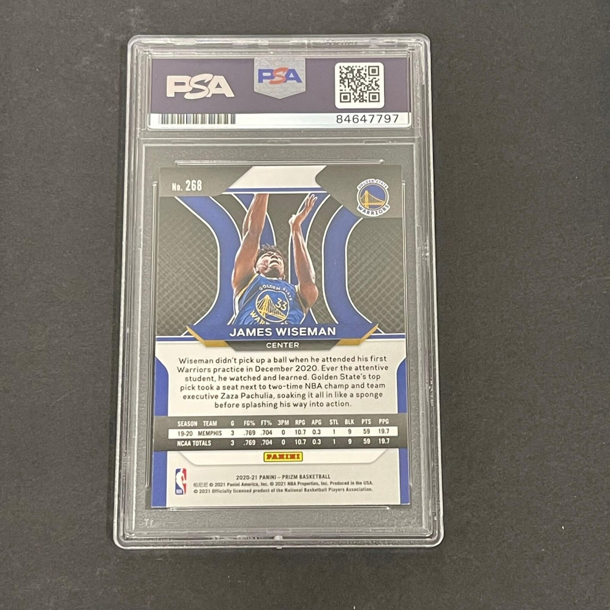 2020 PANINI PRIZM #268 James Wiseman Signed Card AUTO 10 PSA Slabbed RC Warriors
