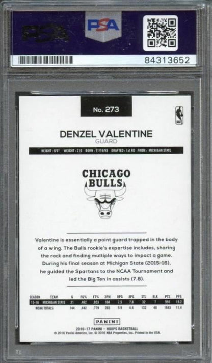 2016-17 NBA Hoops #273 Denzel Valentine RC Signed Card AUTO Grade 10 PSA Slabbed