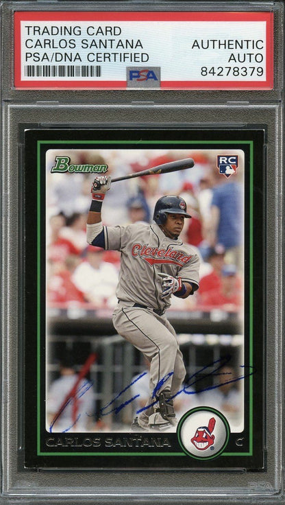 2010 Bowman #69 Carlos Santana Signed Card PSA Slabbed Auto Indians RC