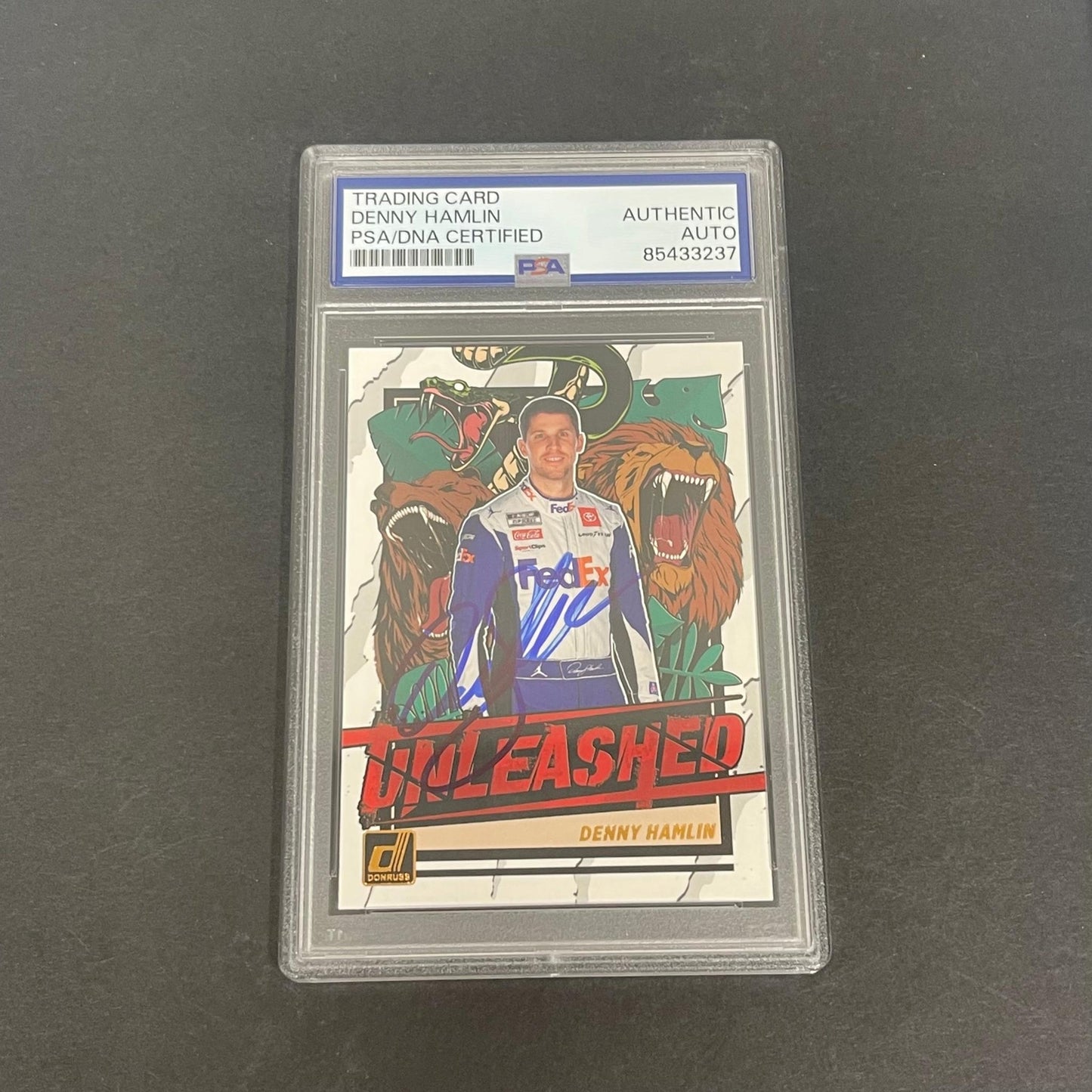 2023 Panini Donruss Racing Unleashed #U6 Denny Hamlin Signed Card PSA Slabbed Na