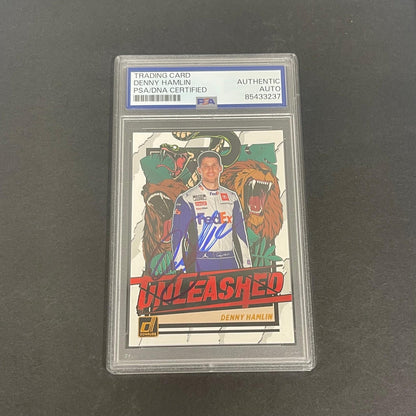 2023 Panini Donruss Racing Unleashed #U6 Denny Hamlin Signed Card PSA Slabbed Na