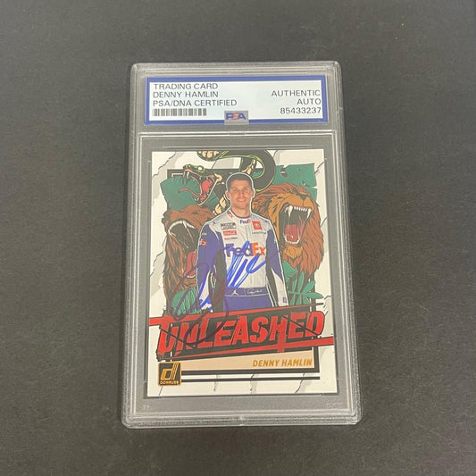 2023 Panini Donruss Racing Unleashed #U6 Denny Hamlin Signed Card PSA Slabbed Na