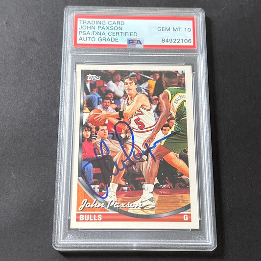 1993-94 Topps Basketball #377 John Paxson Signed Card AUTO Grade 10 PSA Slabbed