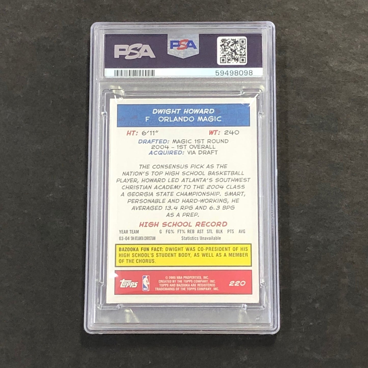 2004 Bazooka #220 Dwight Howard PSA 6 EX-MT Magic