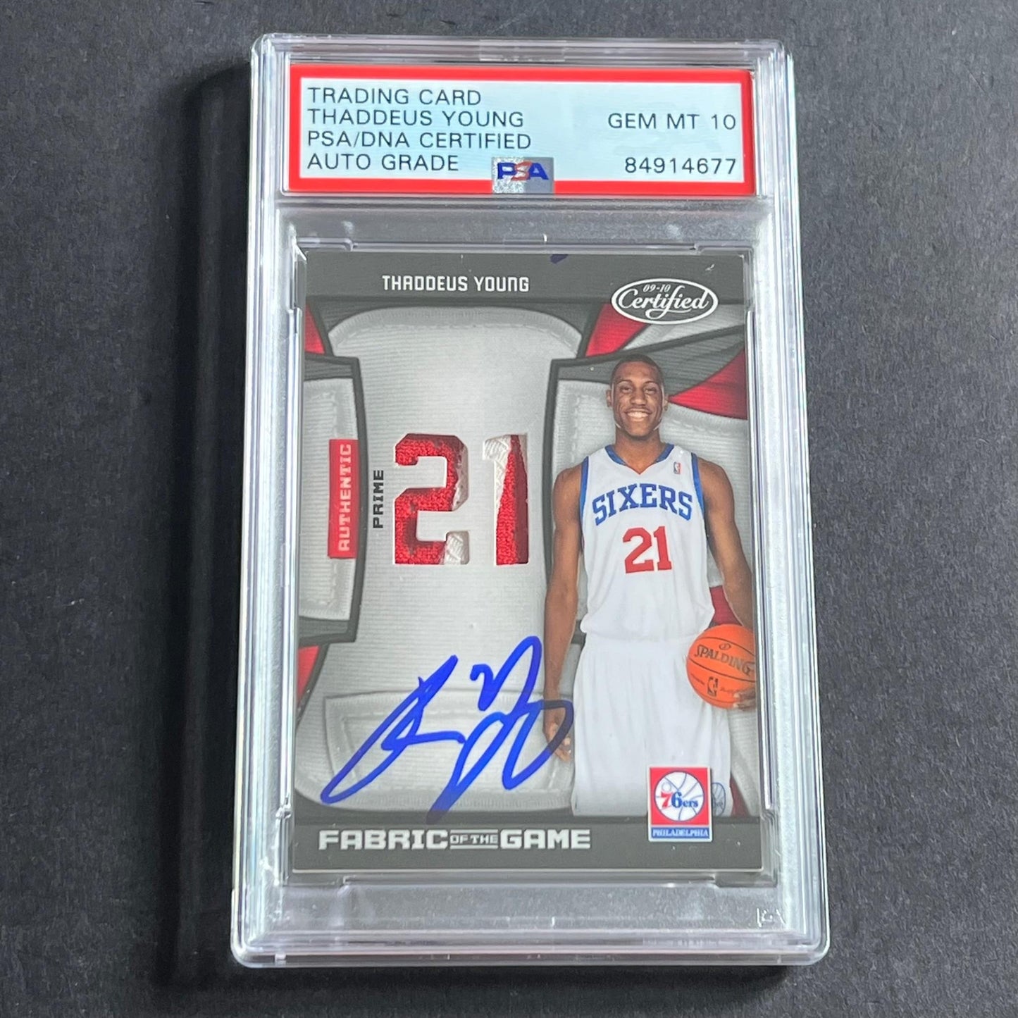 2009-10 Panini Fabric of Game #FOG-TY Thaddeus Young Signed Card AUTO 10 PSA Sla