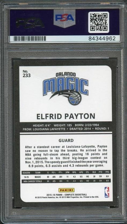 2015-16 Panini Complete #233 Elfrid Payton Signed Card AUTO Grade 10 PSA/DNA Sla