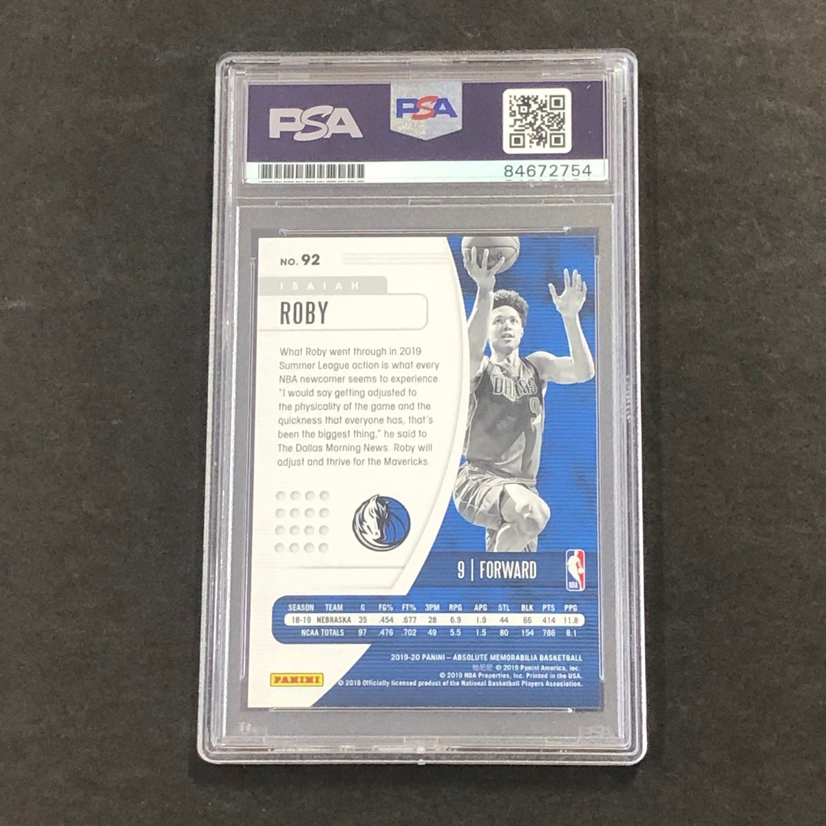 2019-20 Panini Absolute Memorabilia #92 Isaiah Roby Signed Card AUTO GRADE 10 PS