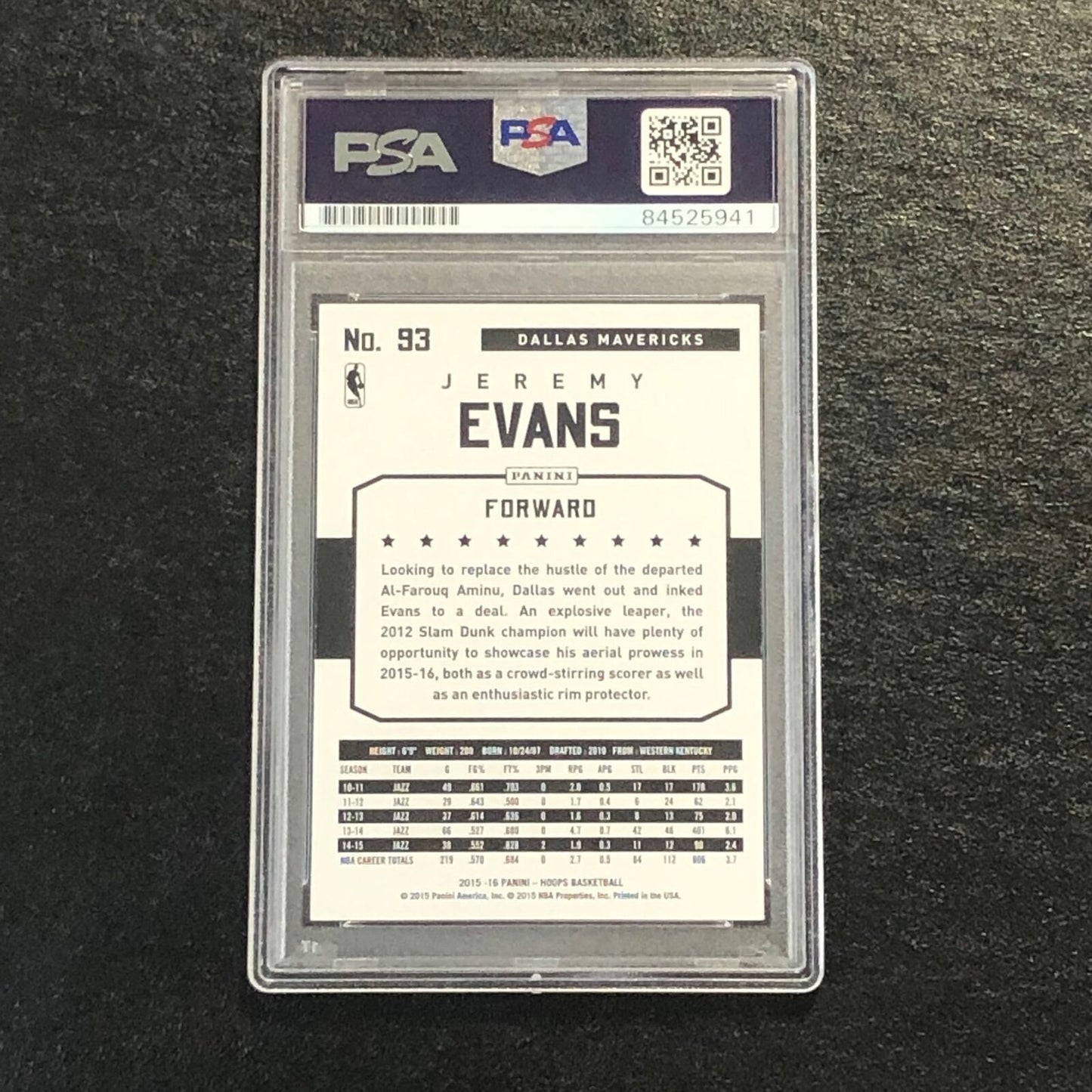 2015-16 NBA Hoops #93 Jeremy Evans Signed Card AUTO PSA Slabbed Mavericks