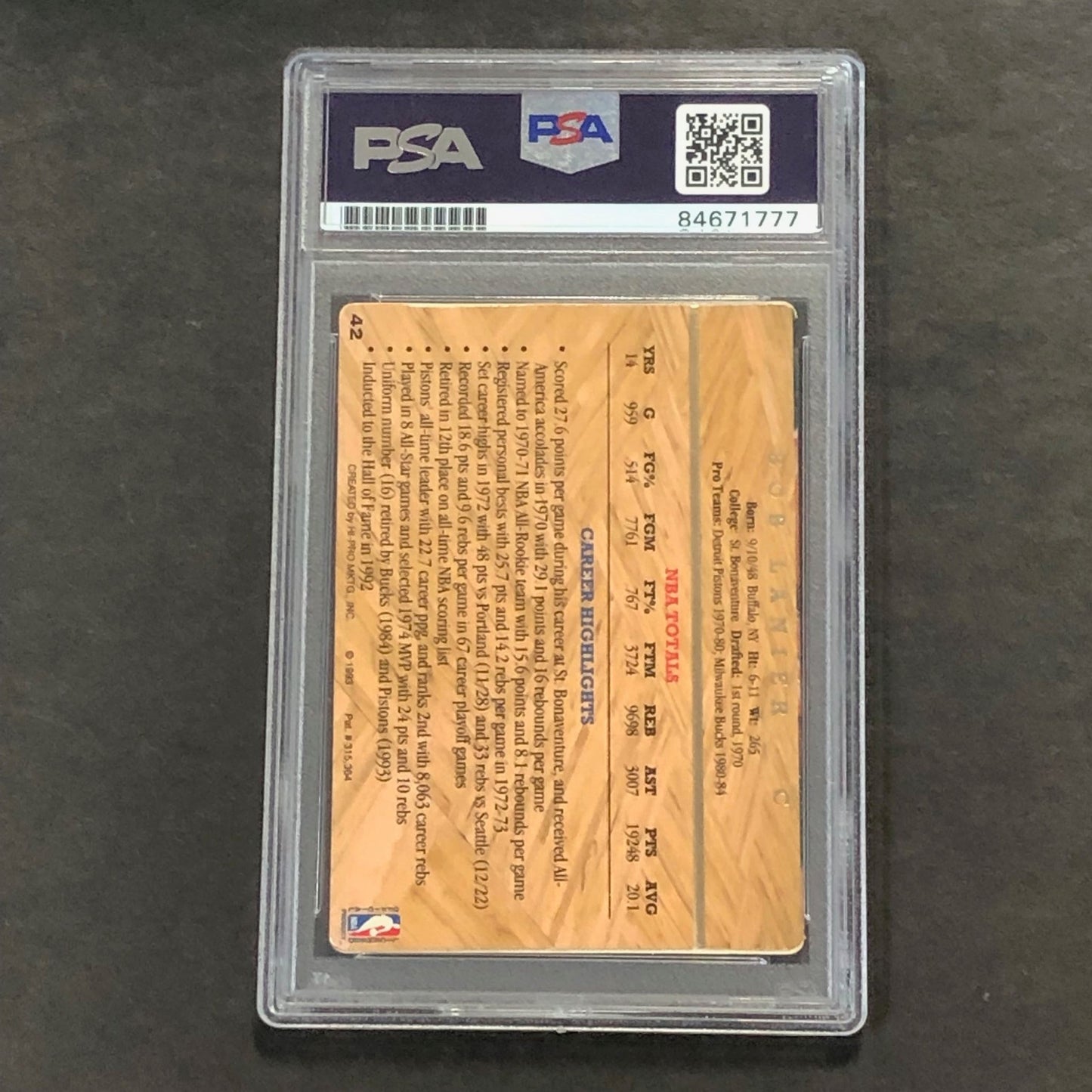 1993 Action Packed #42 Bob Lanier Signed Card AUTO 10 PSA Slabbed Pistons