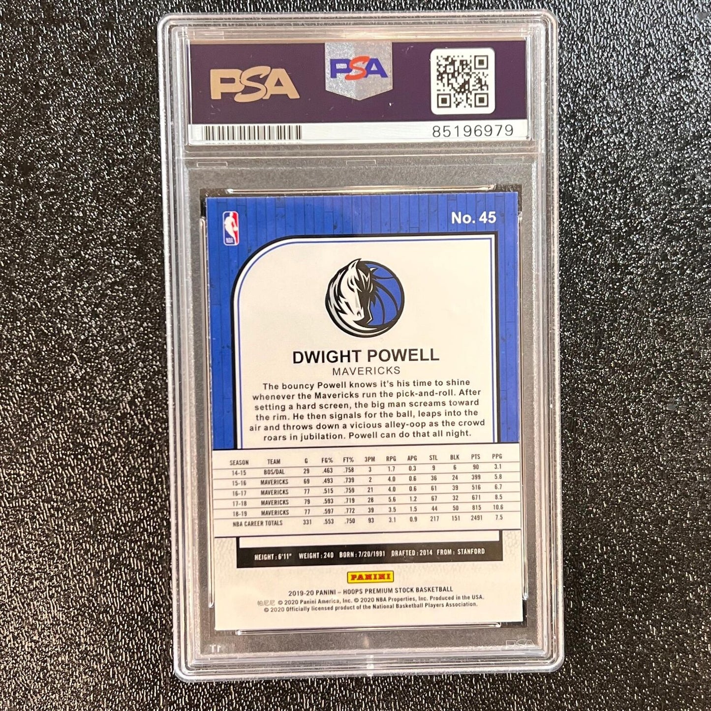 2019-20 Panini Hoops #45 Dwight Powell Card AUTO PSA Slabbed Mavericks