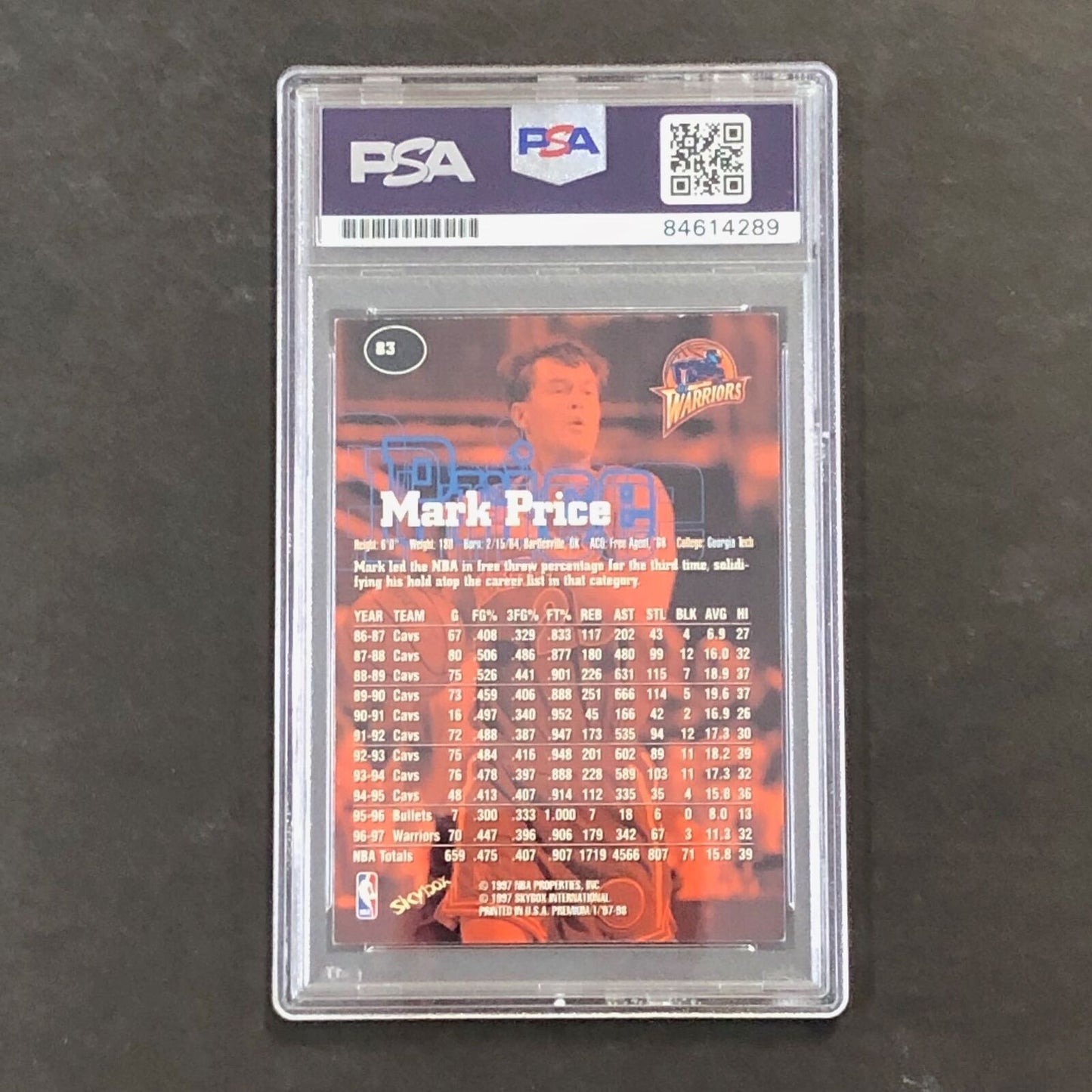 1997-98 SkyBox Premium #83 Mark Price Signed Card PSA AUTO 10 Slabbed Warriors