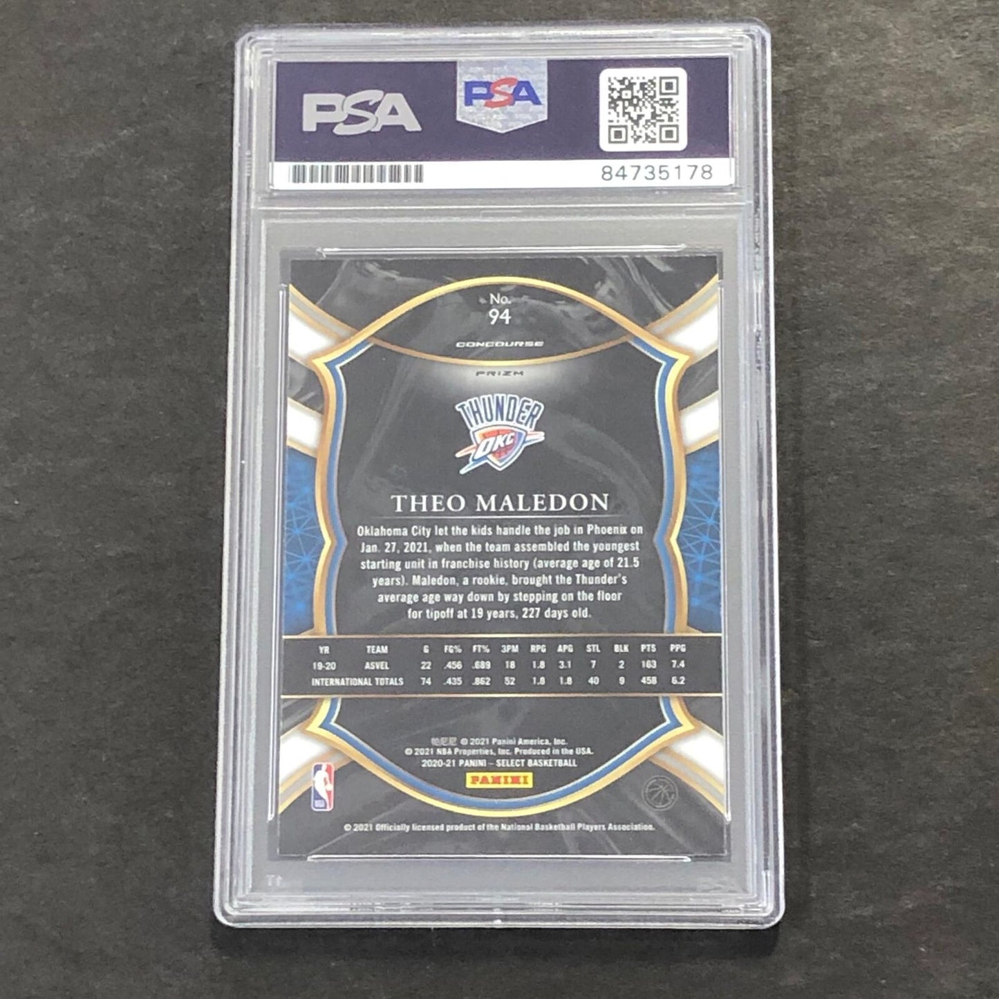 2020-21 Panini Select #94 Theo Maledon Signed Card AUTO PSA Slabbed RC Thunder