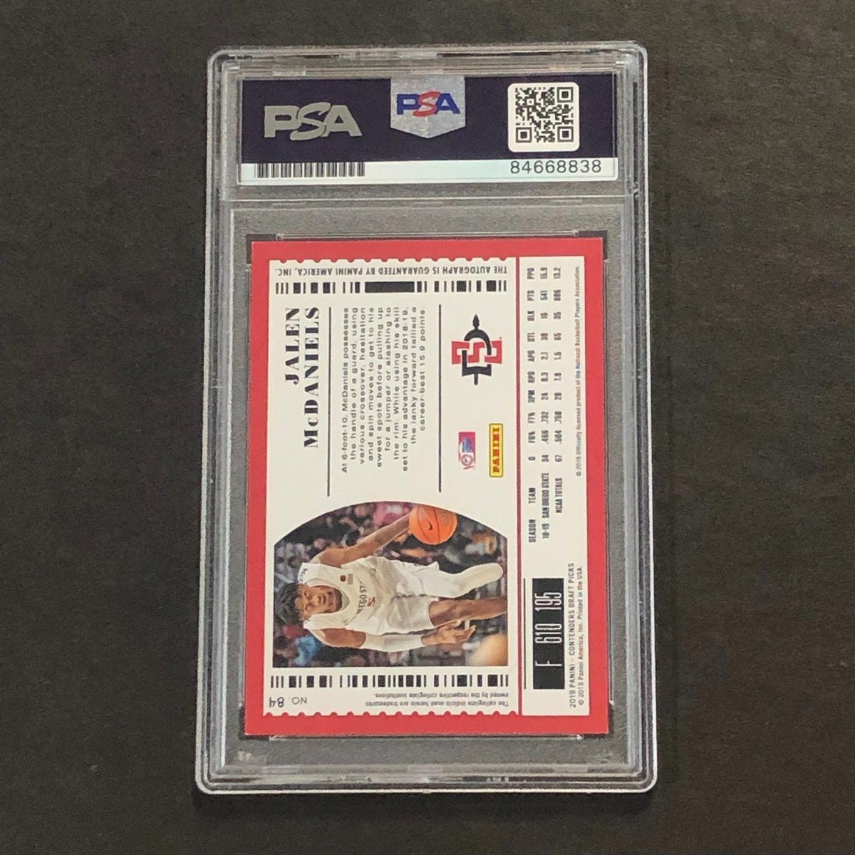 2019-20 Panini Contenders #84 Jalen McDaniels Signed Card AUTO PSA Slabbed San D