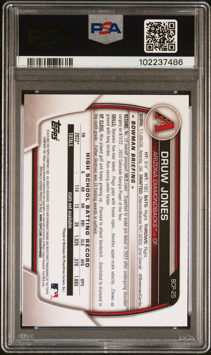 2023 Bowman Chrome Prospects #BCP25 Druw Jones PSA A Auto 10