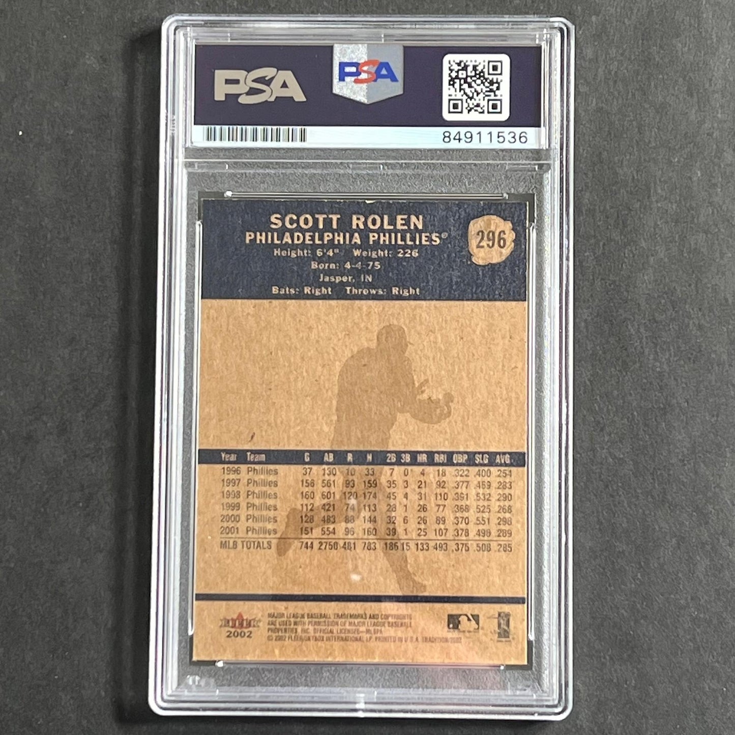 2002 Fleer Tradition #296 Scott Rolen Signed Card AUTO 10 PSA Slabbed Phillies