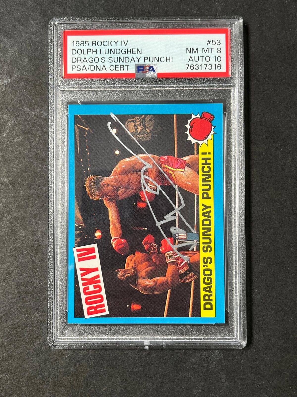 1985 Topps Rocky IV #53 Signed Card Dolph Lundgren PSA NM-MT8 Auto 10 Ivan Drago