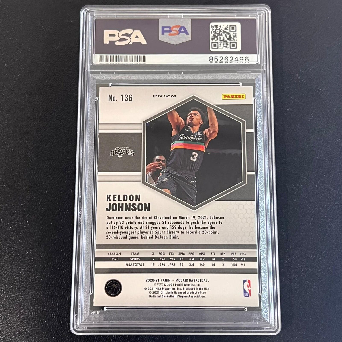 2019-20 Panini Mosaic Prizm #136 Keldon Johnson Signed Card AUTO PSA Slabbed Spu