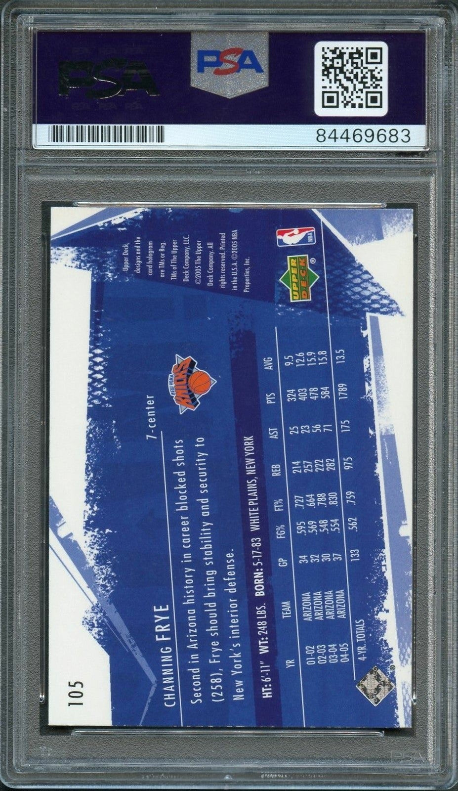 2005-06 Upper Deck Slam #105 Channing Frye Signed Card AUTO PSA Slabbed RC Knick