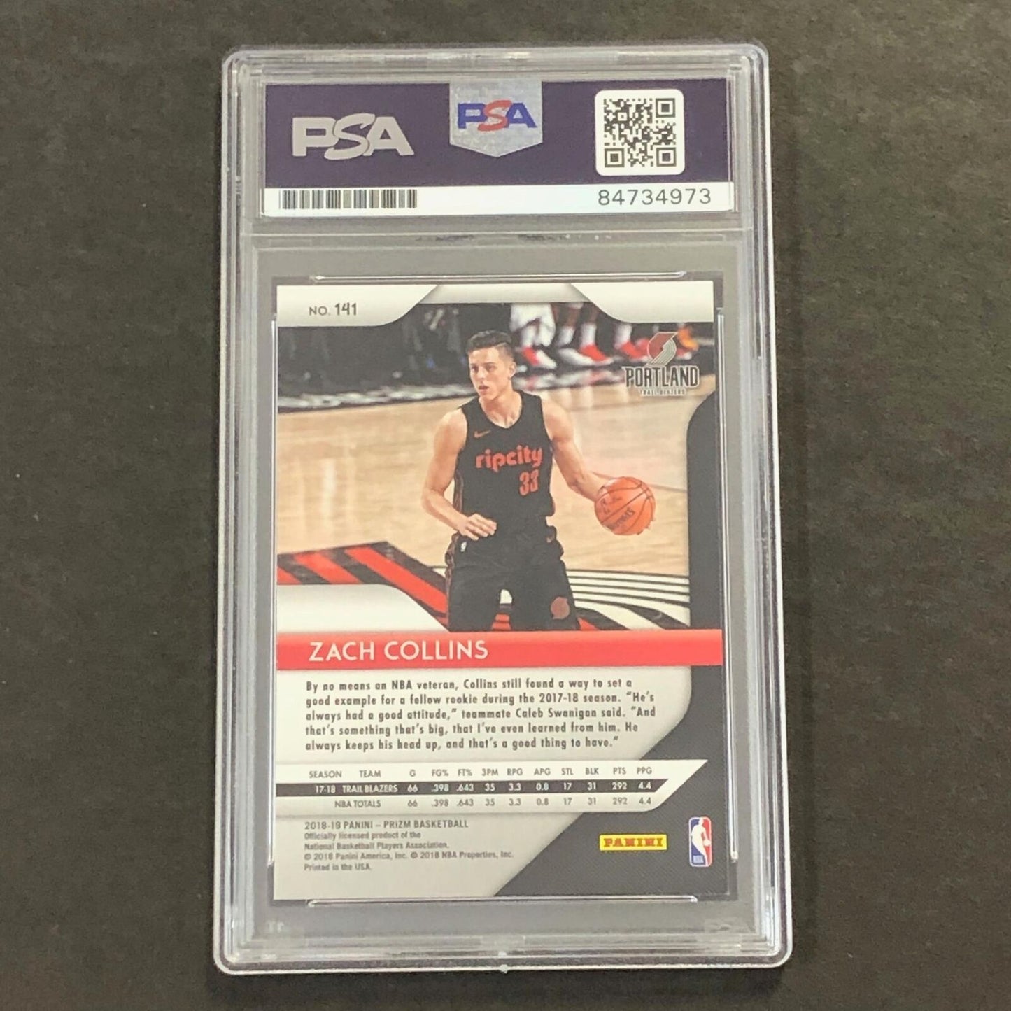 2018-19 Panini Prizm #141 ZACH COLLINS Signed Card AUTO PSA Slabbed Blazers