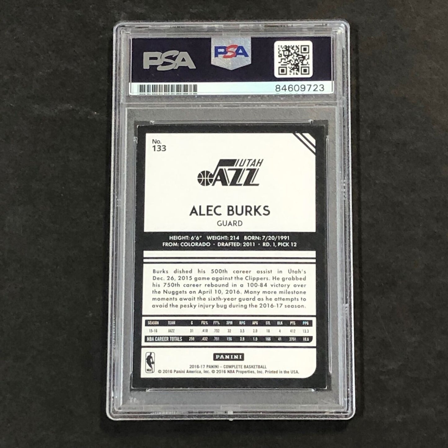 2016-17 Panini Complete #133 Alec Burks Signed Card AUTO PSA Slabbed Jazz