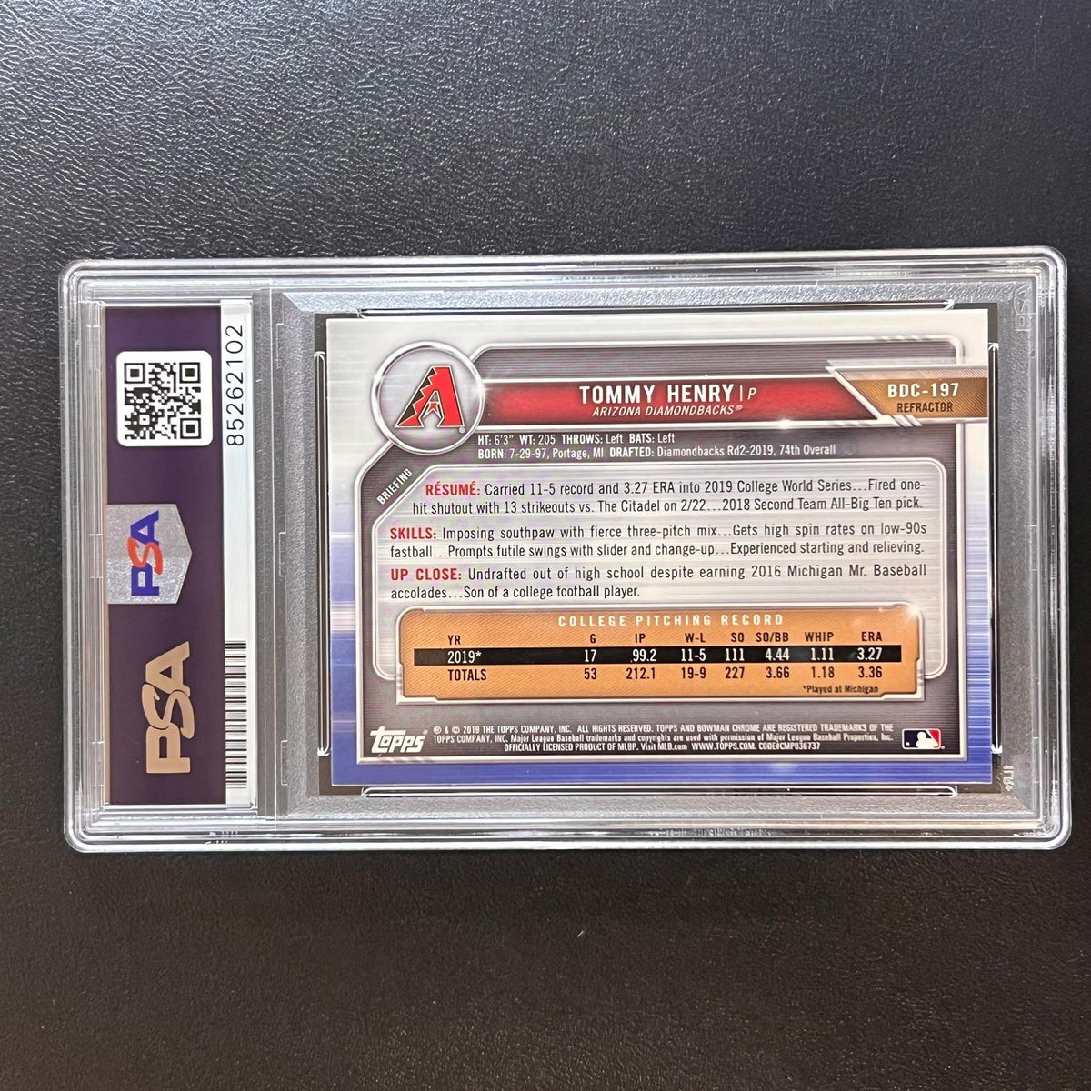2019 Topps Bowman Chrome #BDC-197 Tommy Henry Signed Card AUTO PSA Slabbed Diamo