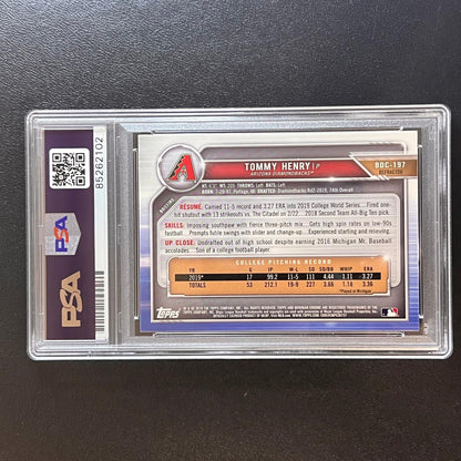 2019 Topps Bowman Chrome #BDC-197 Tommy Henry Signed Card AUTO PSA Slabbed Diamo