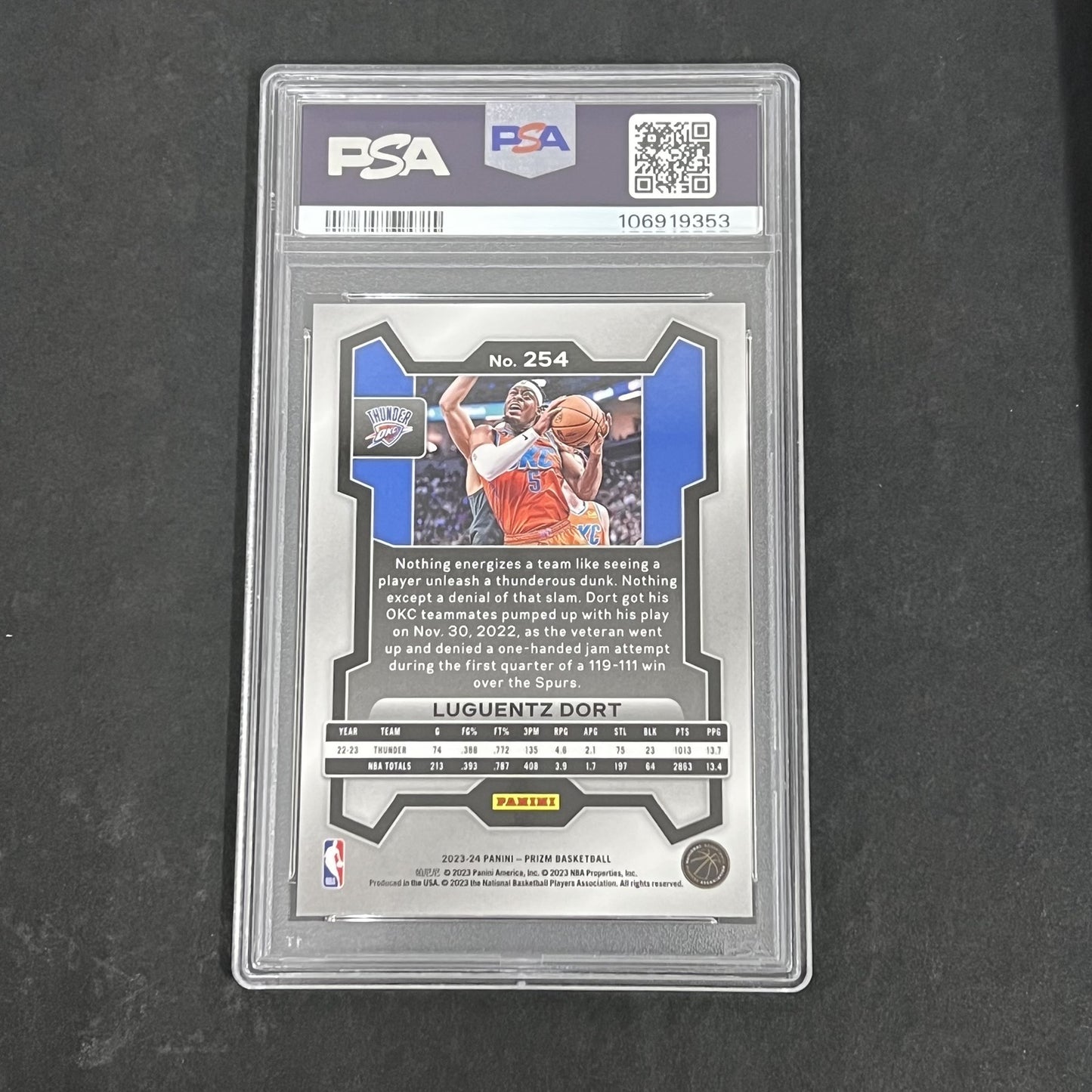 2023 Panini Prizm #254 Luguentz Dort signed card PSA 10 Auto A