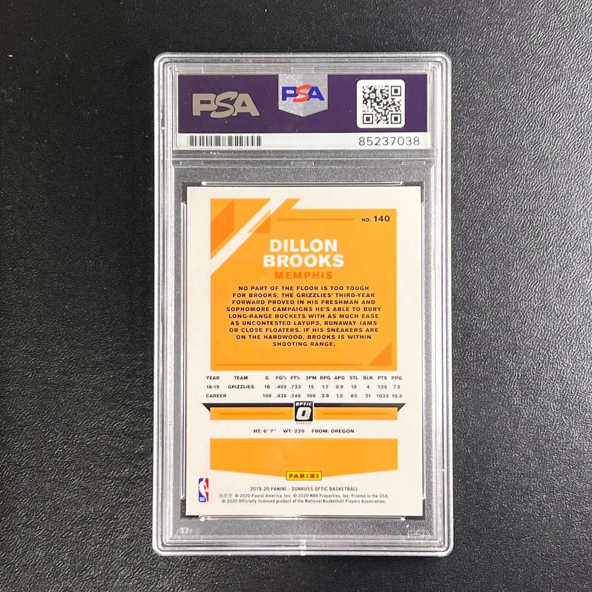 2019-20 Panini Donruss Optic #140 Dillon Brooks Signed Card AUTO PSA Slabbed Gri